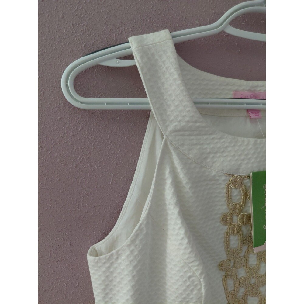 Lily Pulitzer Jacqueline Shift Dress Women’s White Gold Metallic Detail NWT - Picture 2 of 16